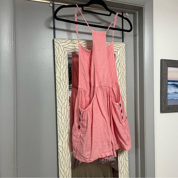Free People 100% linen pink boho flowy romper - Picture 4 of 7